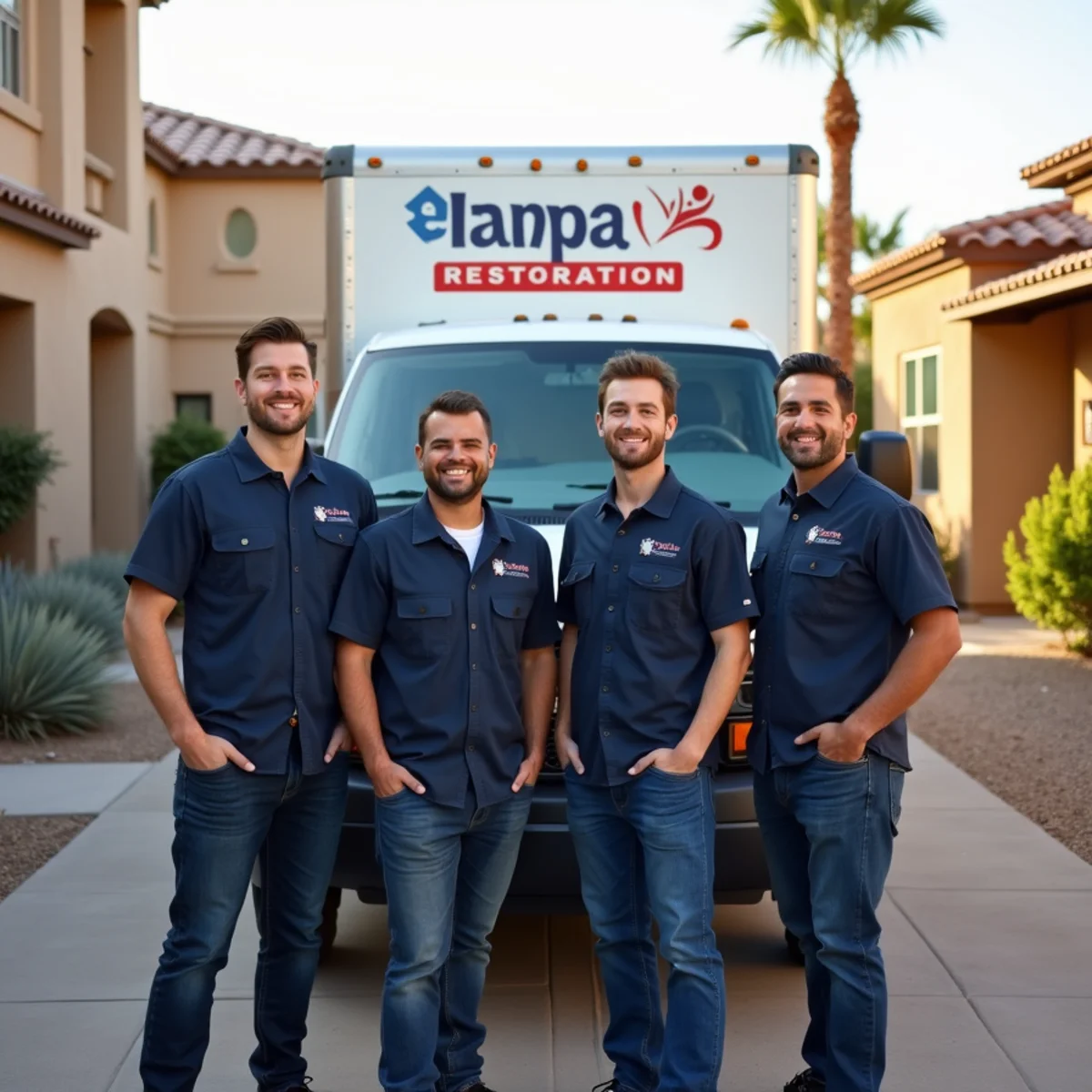 Tempe Damage Restoration crew and branded truck outside a home in Tempe, AZ