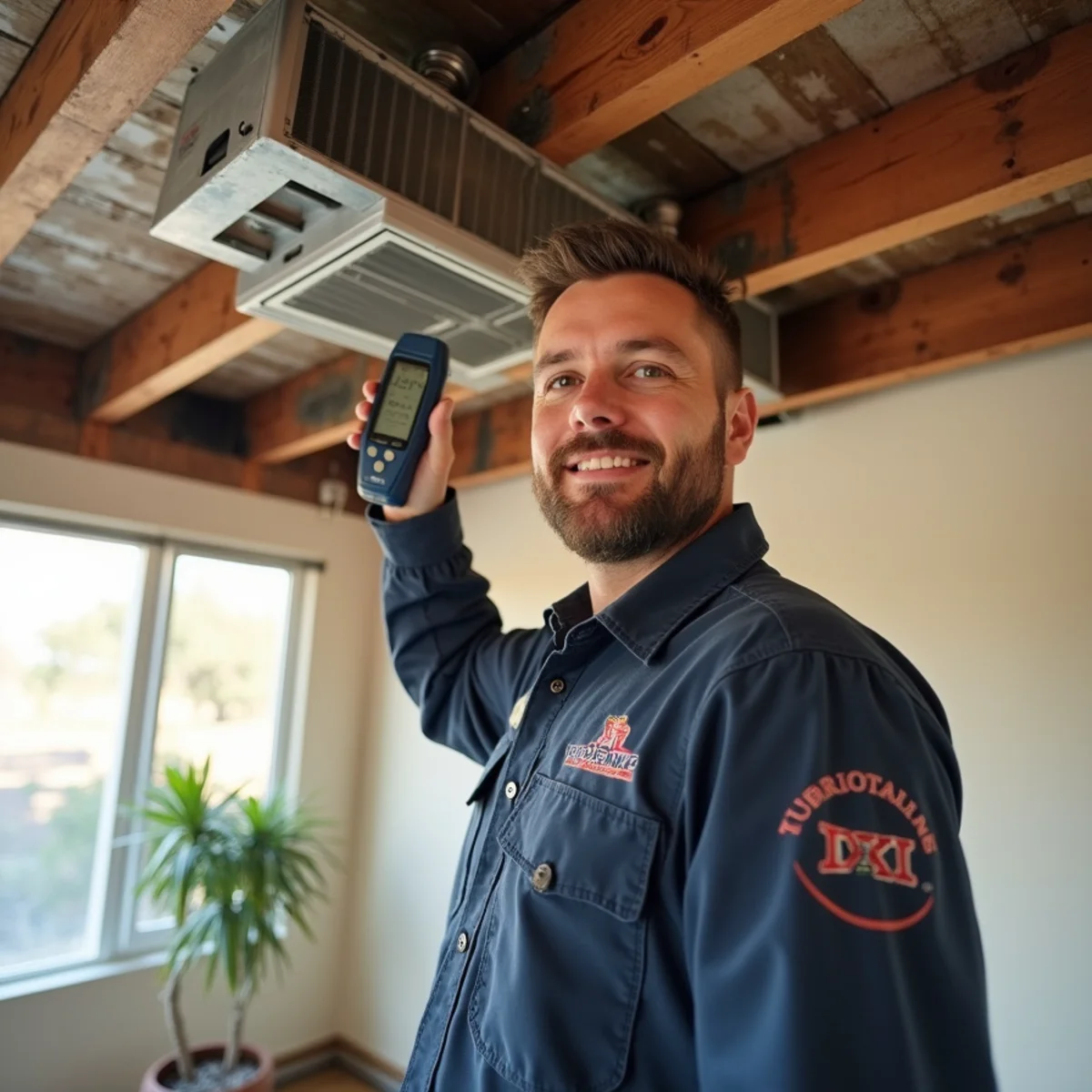 Clearing an air conditioner condensate drain line at the air handler before cooling season in Tempe, AZ