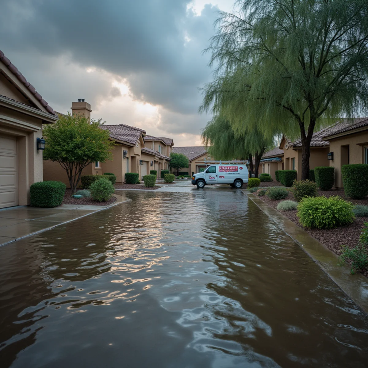 Monsoon runoff flowing down South Mountain slopes toward Ahwatukee, AZ homes
