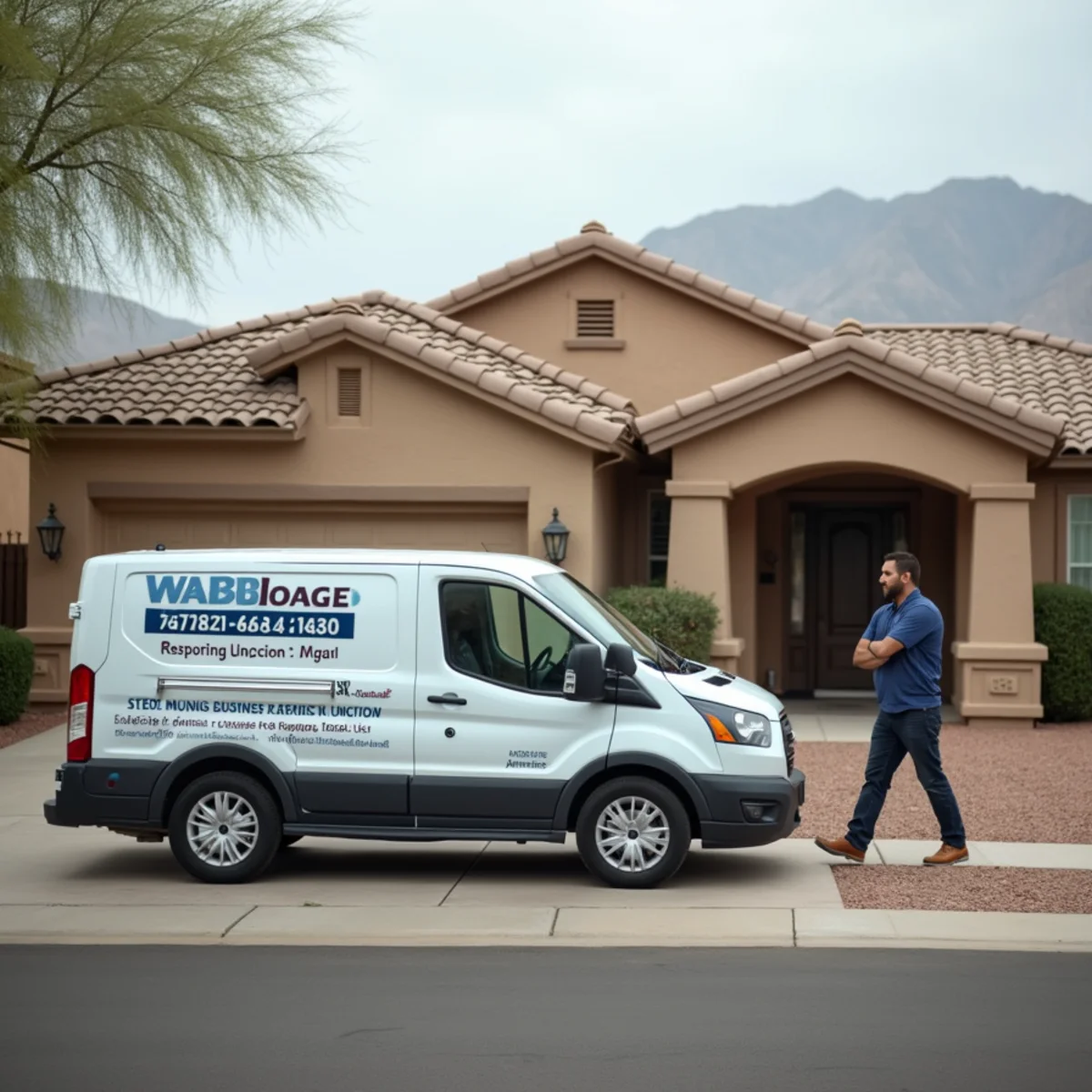 Desert-edge home below the Superstition Mountains in Apache Junction, AZ served for monsoon flood cleanup