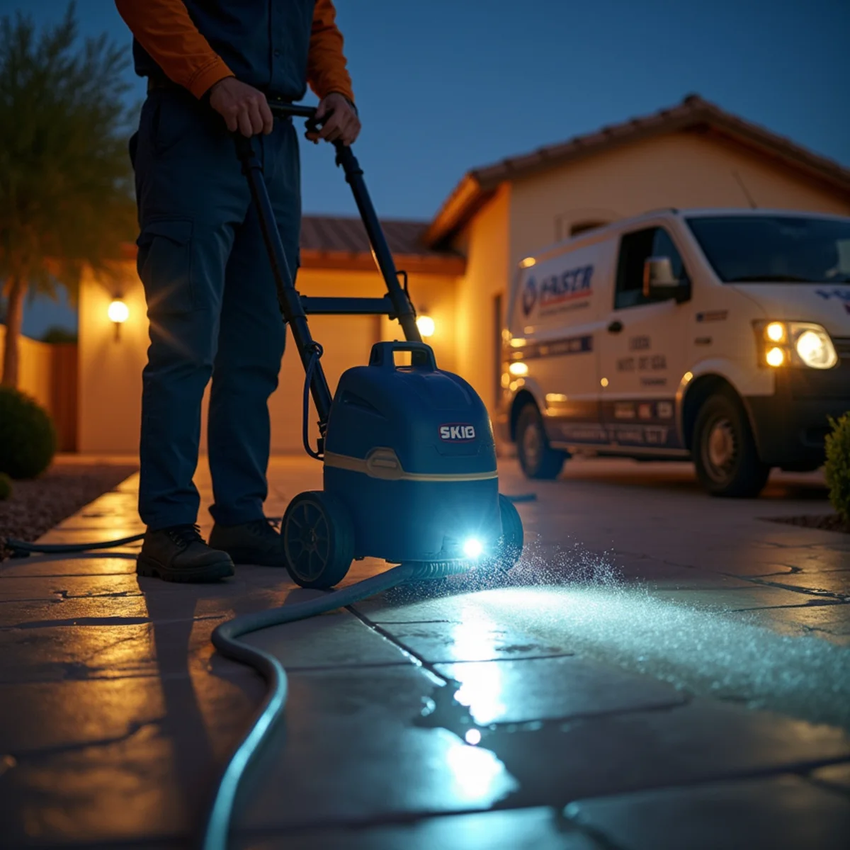 24/7 Emergency Water Removal in progress — a technician at work in a Tempe, AZ home