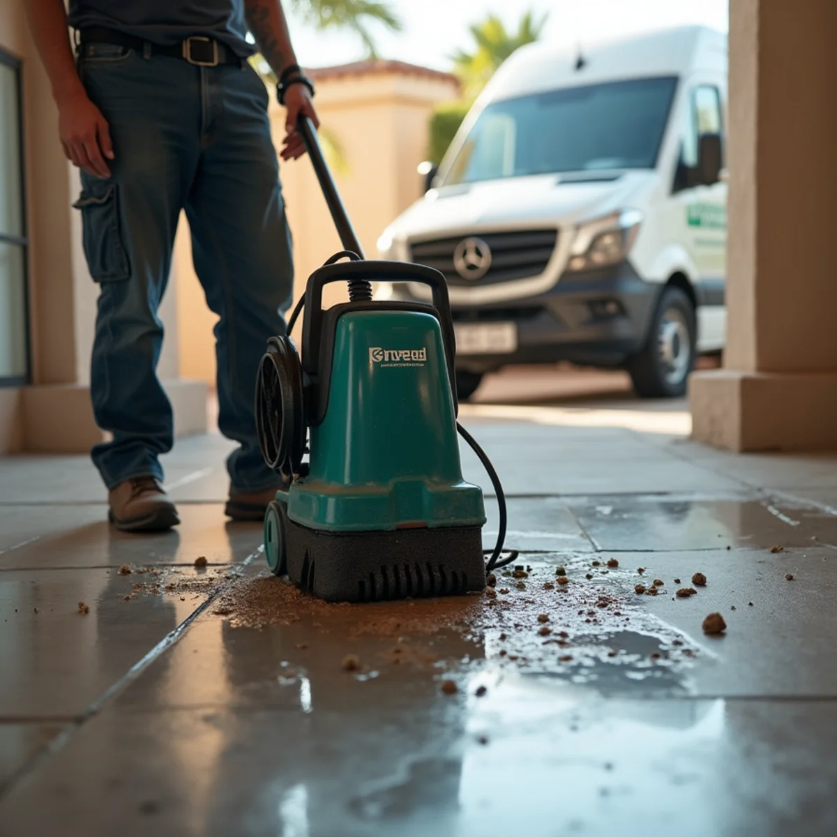 Flood Cleanup in progress — a technician at work in a Tempe, AZ home