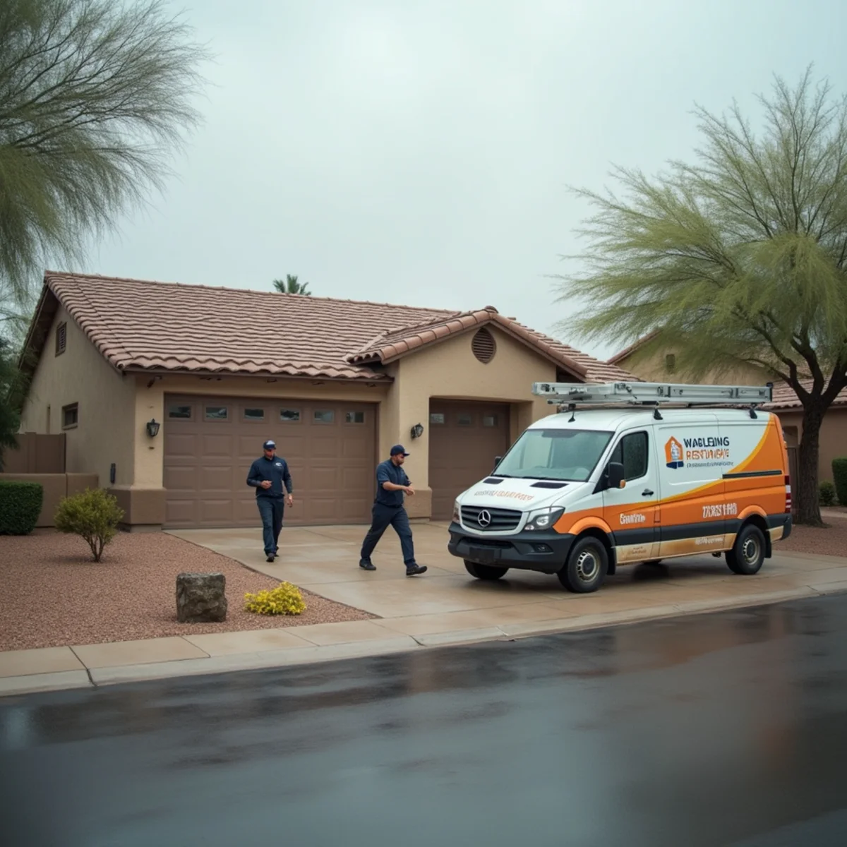 Water damage restoration truck serving the I-10 corridor in Goodyear, AZ after a storm