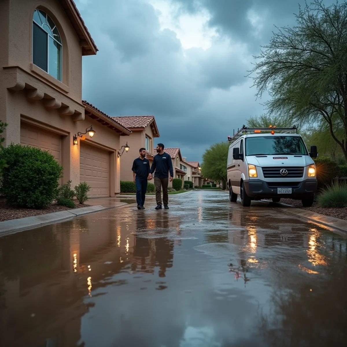 Flat roof with ponding water and a dust storm approaching a Scottsdale, AZ home