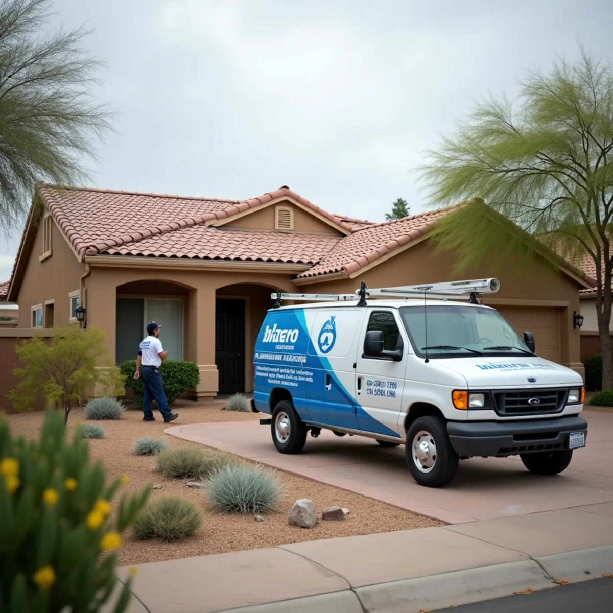 Water damage restoration crew at an older home near the Wigwam in Litchfield Park, AZ