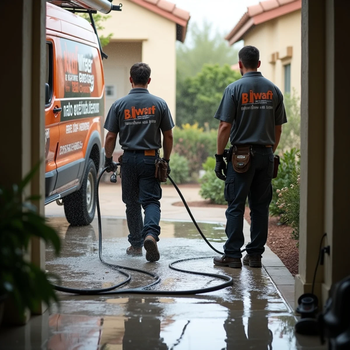 Monsoon Storm Flood Emergency in progress — a technician at work in a Tempe, AZ home