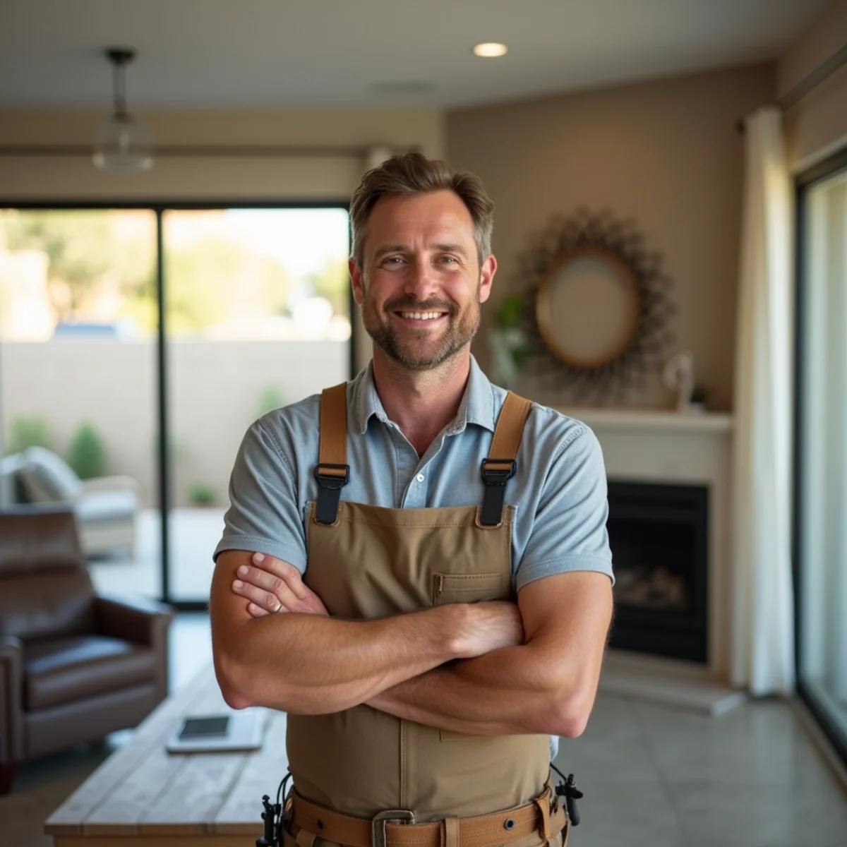 Happy Tempe, AZ homeowner in a restored home after water damage cleanup