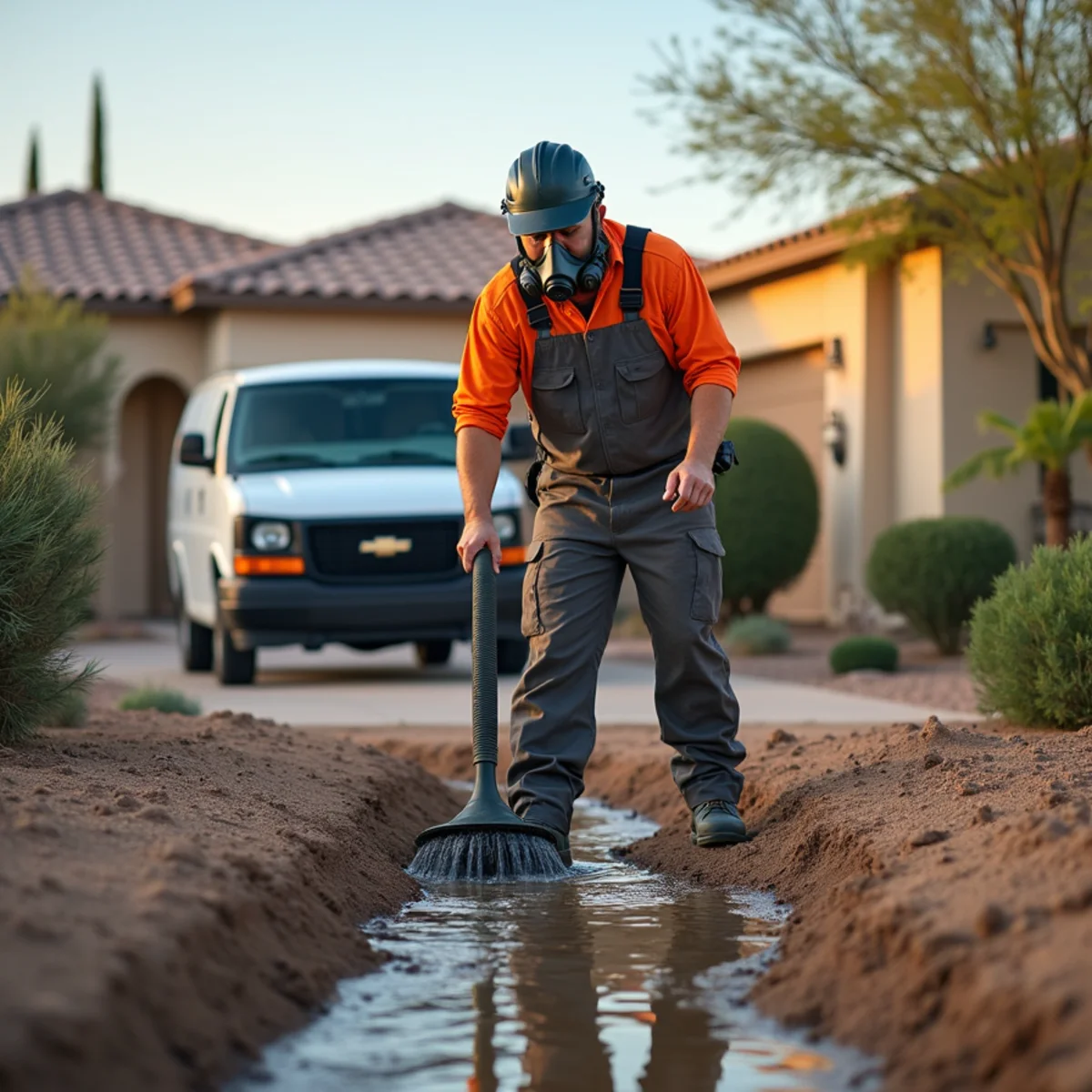 Sewage backup coming up through a floor drain in an older Tempe, AZ home