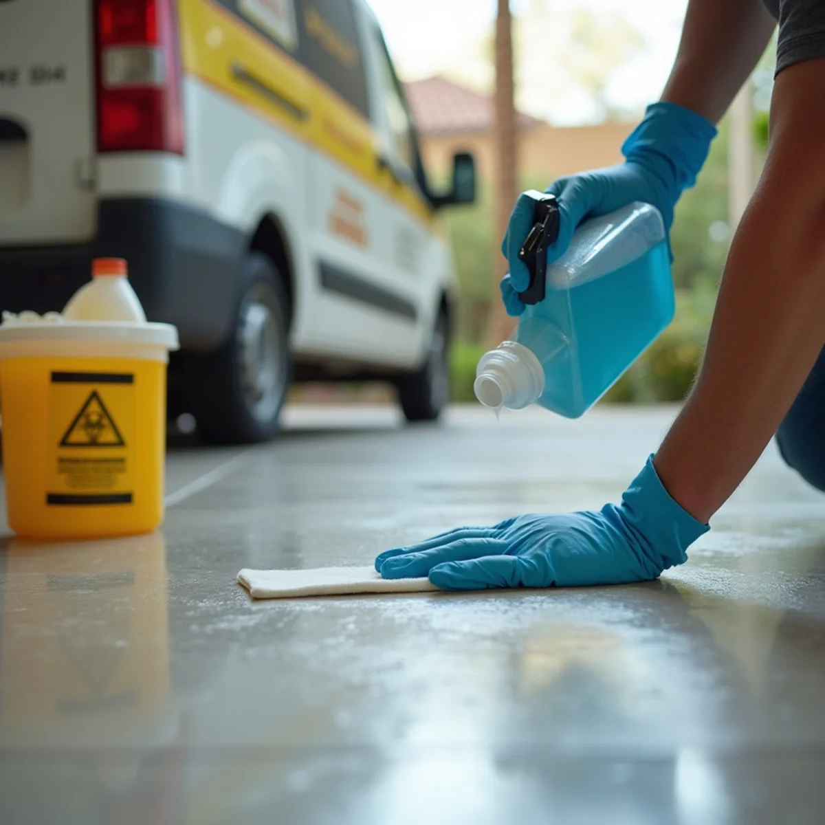 Sewage Cleanup in progress — a technician at work in a Tempe, AZ home