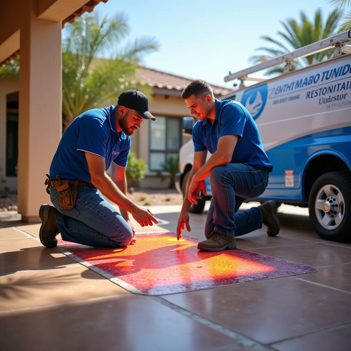 Warm spot on the tile floor of a 1960s Tempe, AZ ranch home indicating a slab leak