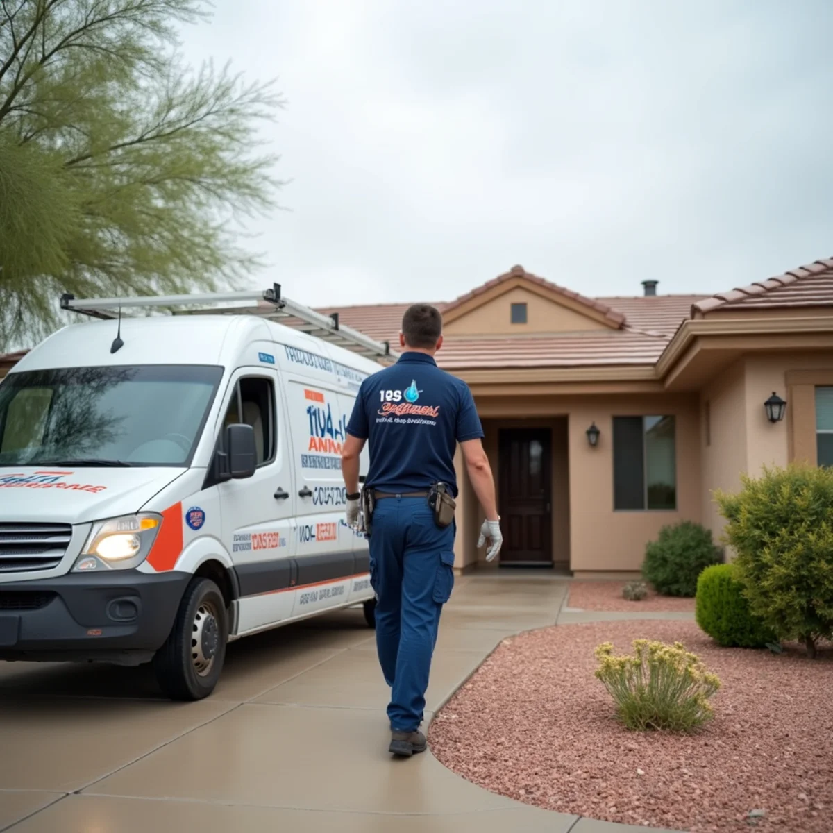 Water damage restoration crew cleaning up a garage water heater flood in the Marilyn Ann neighborhood of Tempe, AZ