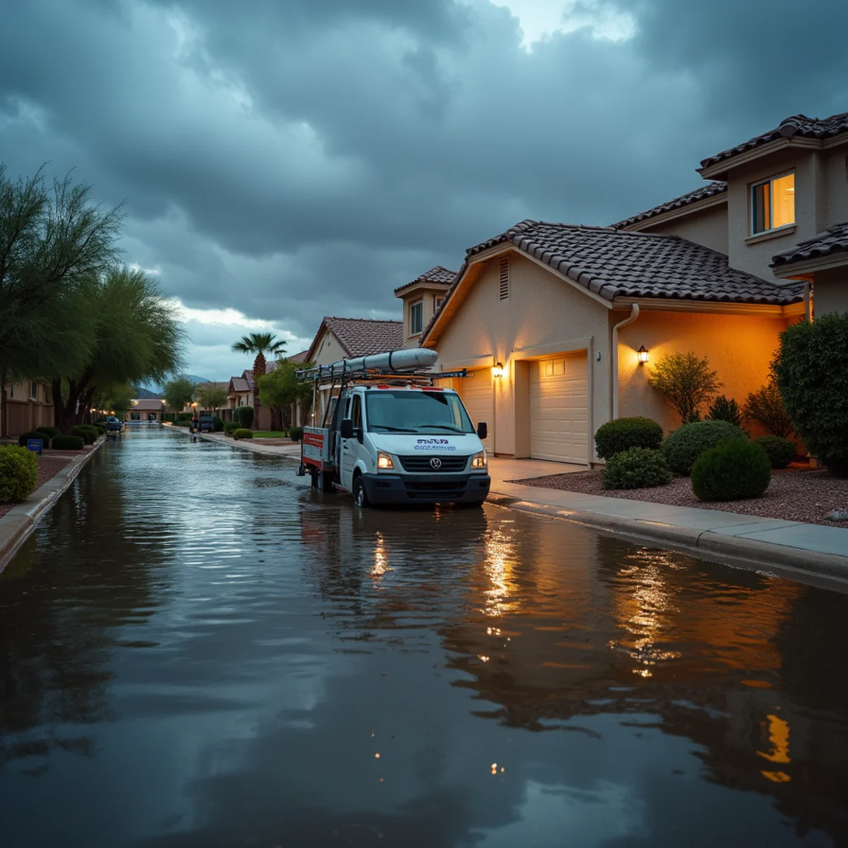 Tempe homeowner stacking sandbags at a garage door ahead of monsoon season in Arizona
