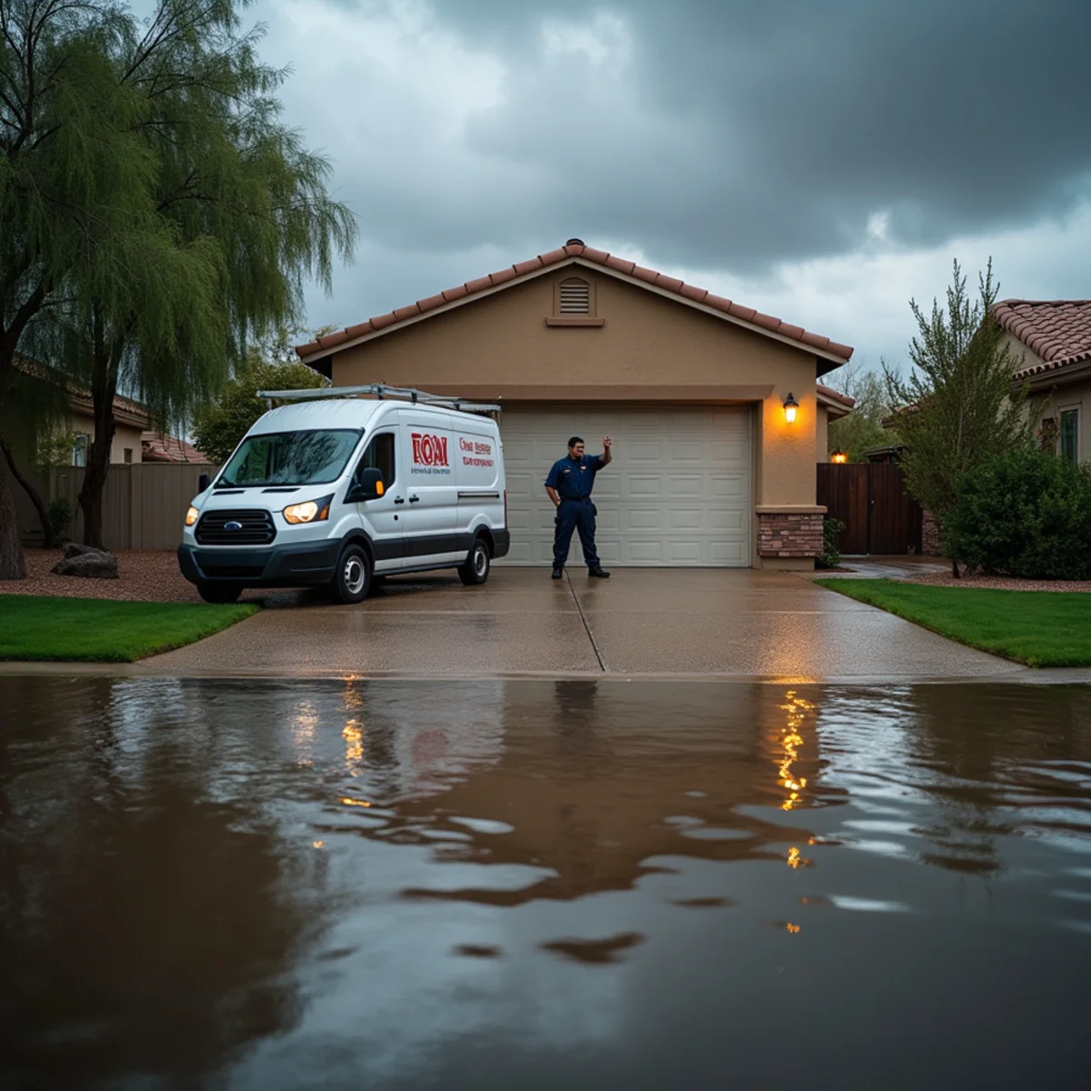 Restoration technician writing an itemized water damage estimate in a Tempe, AZ home