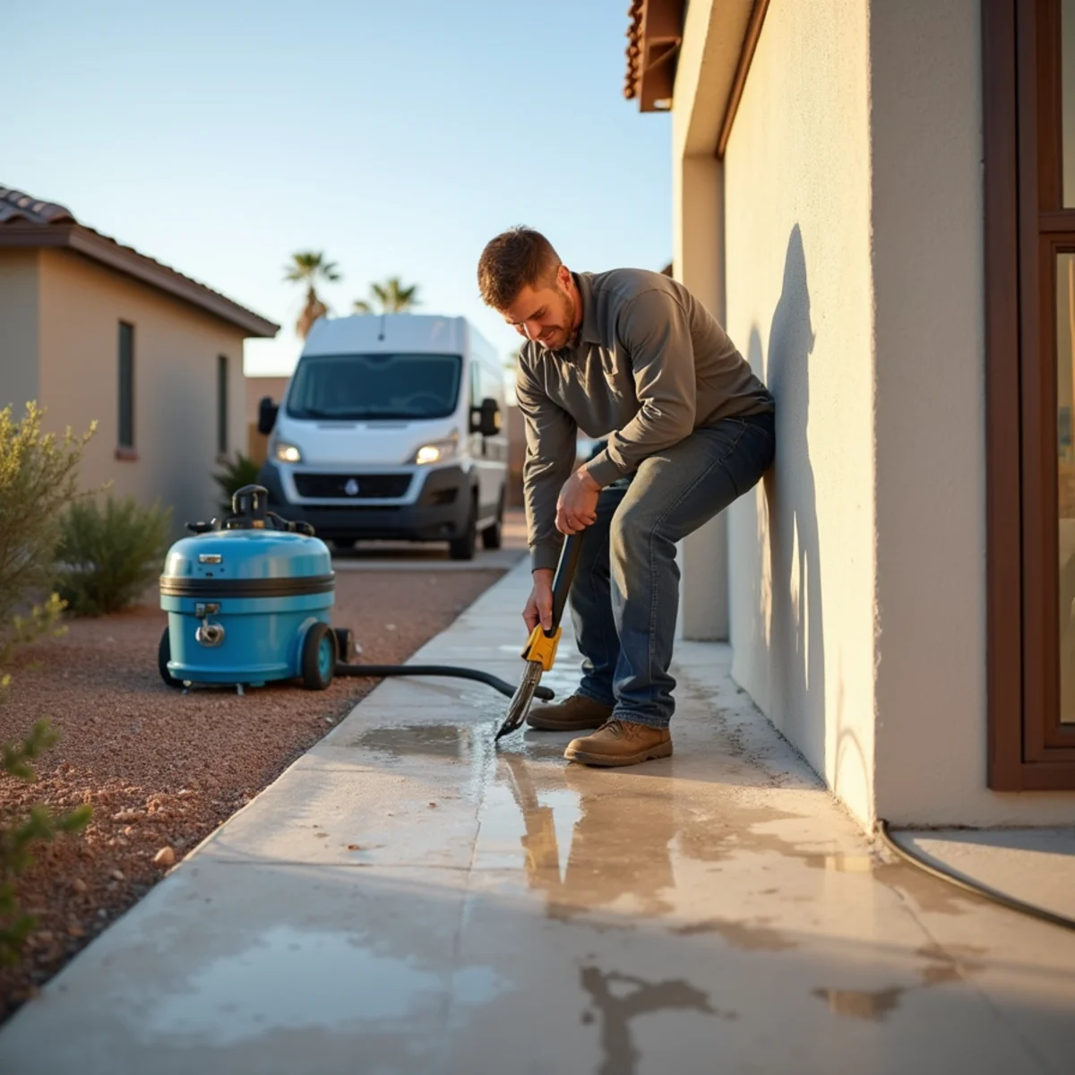 Water-stained drywall with a visible waterline in a Tempe, AZ home being assessed for drying