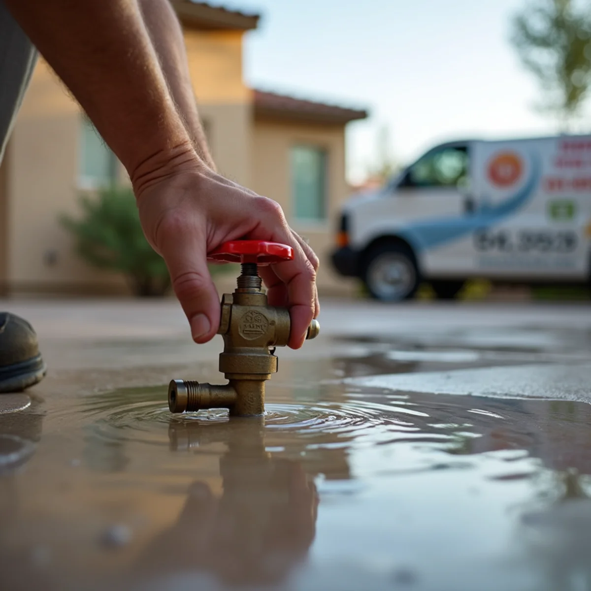 Frost on an exposed outdoor hose bib and backflow assembly at a Tempe, AZ home